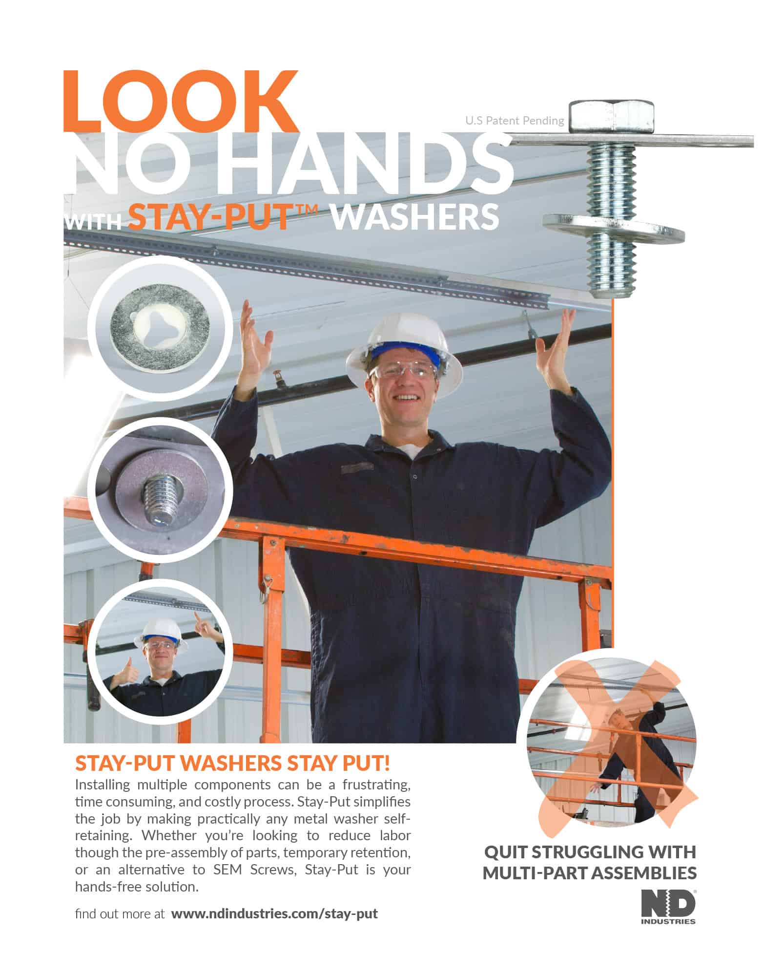 NOHANDS WITH STAYPUT WASHERS NDINDUSTRIES